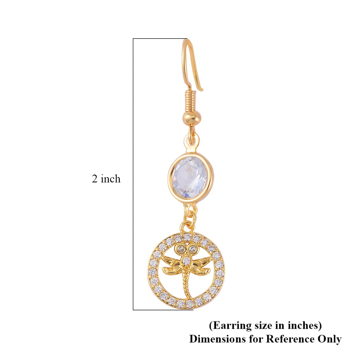 Simulated Pearl, Simulated Diamond, Austrian Crystal Bangle Bracelet (7.00In) and Earrings with Dragonfly Charm in Goldtone 0.80 ctw image number 8