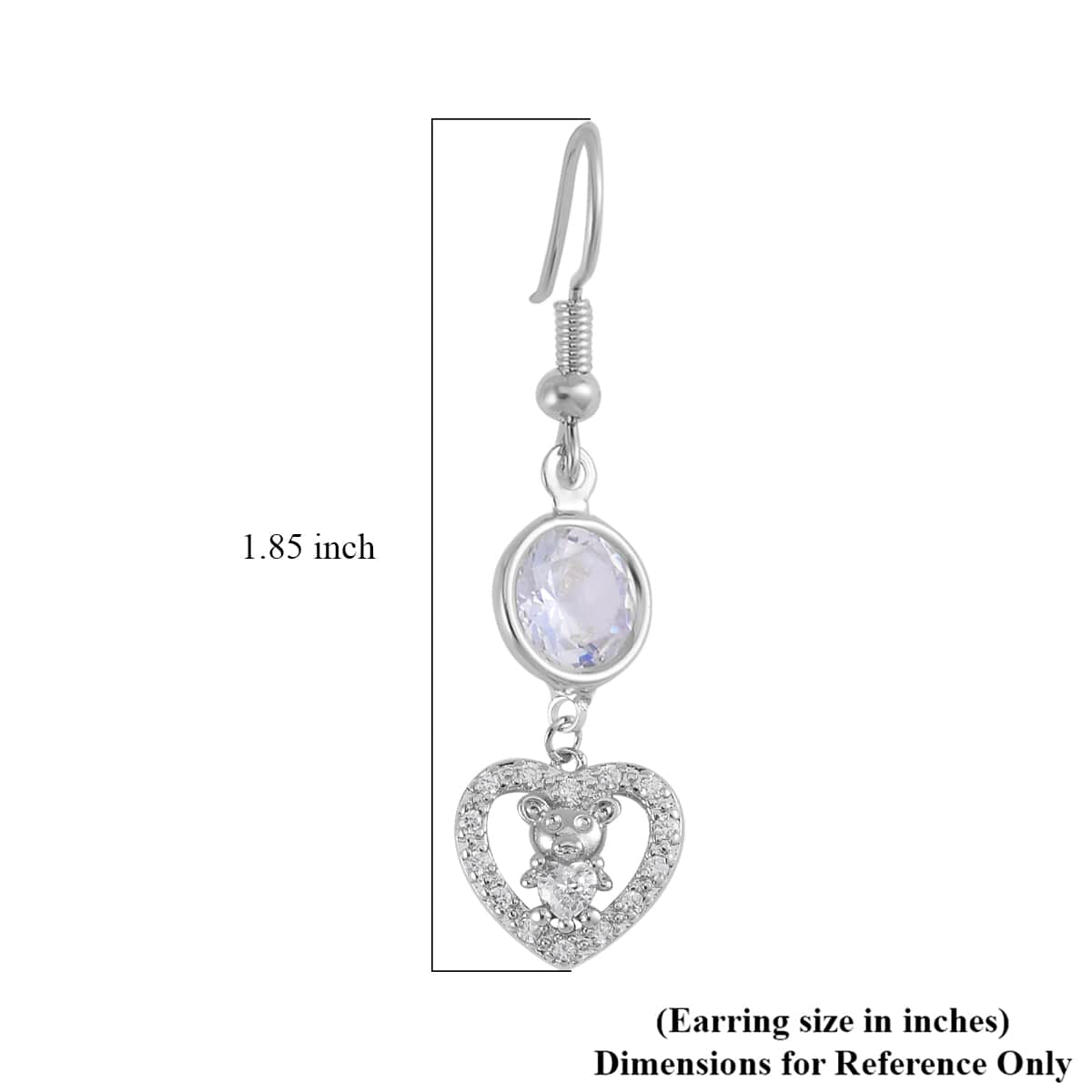 Simulated Pearl, Simulated Diamond, Austrian Crystal Bangle Bracelet (7.00In) and Earrings with Teddy Bear Heart in Silvertone 0.90 ctw image number 8