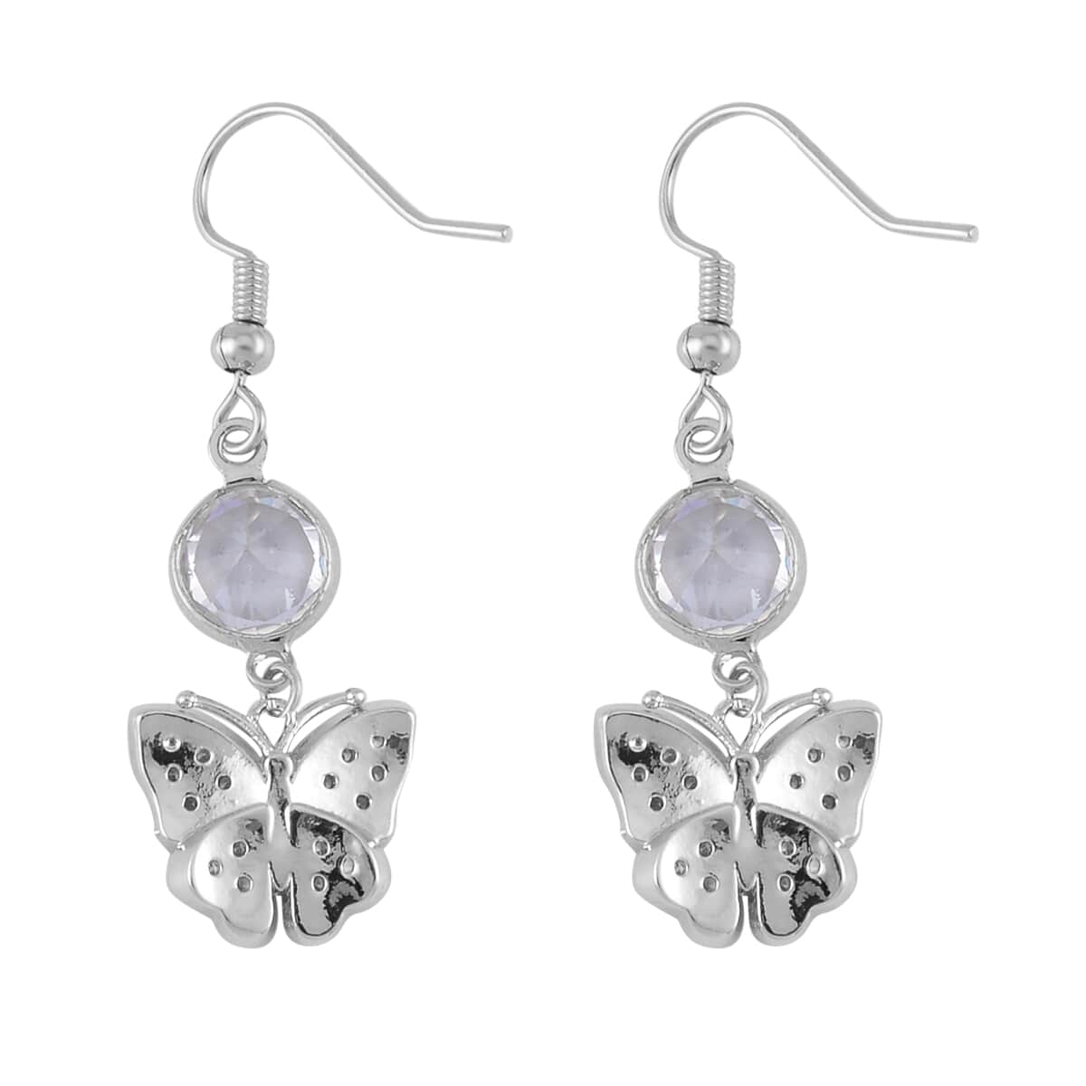 Simulated Pearl, Simulated Diamond and Austrian Crystal Earrings and Cuff Bracelet (7.00 In) with Butterfly Charm in Silvertone 0.80 ctw image number 7