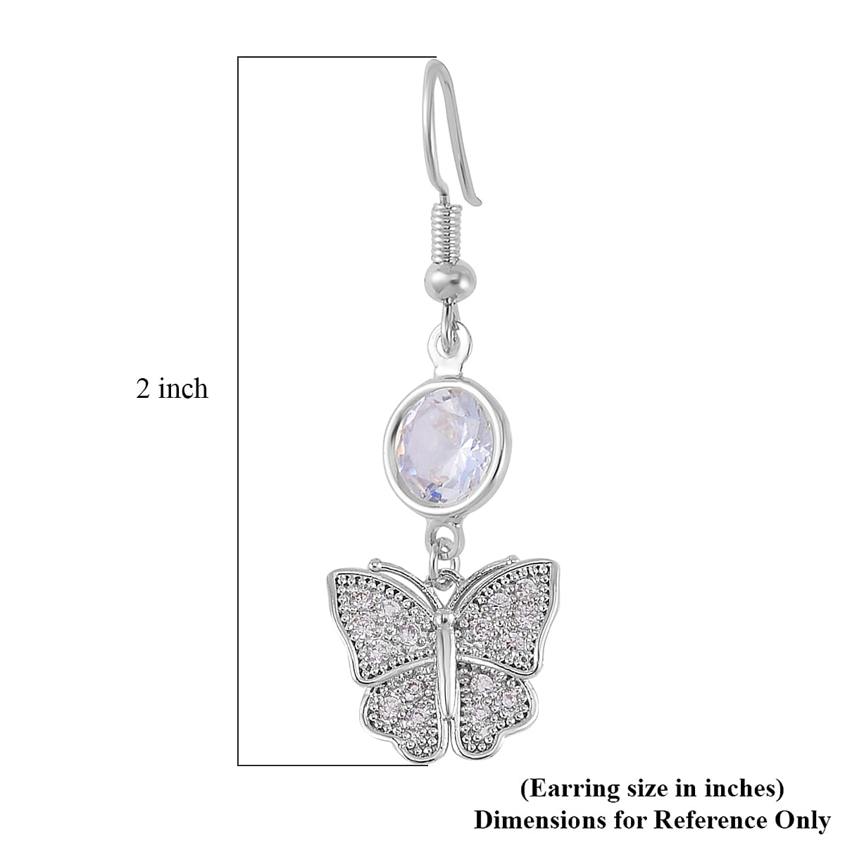 Simulated Pearl, Simulated Diamond and Austrian Crystal Earrings and Cuff Bracelet (7.00 In) with Butterfly Charm in Silvertone 0.80 ctw