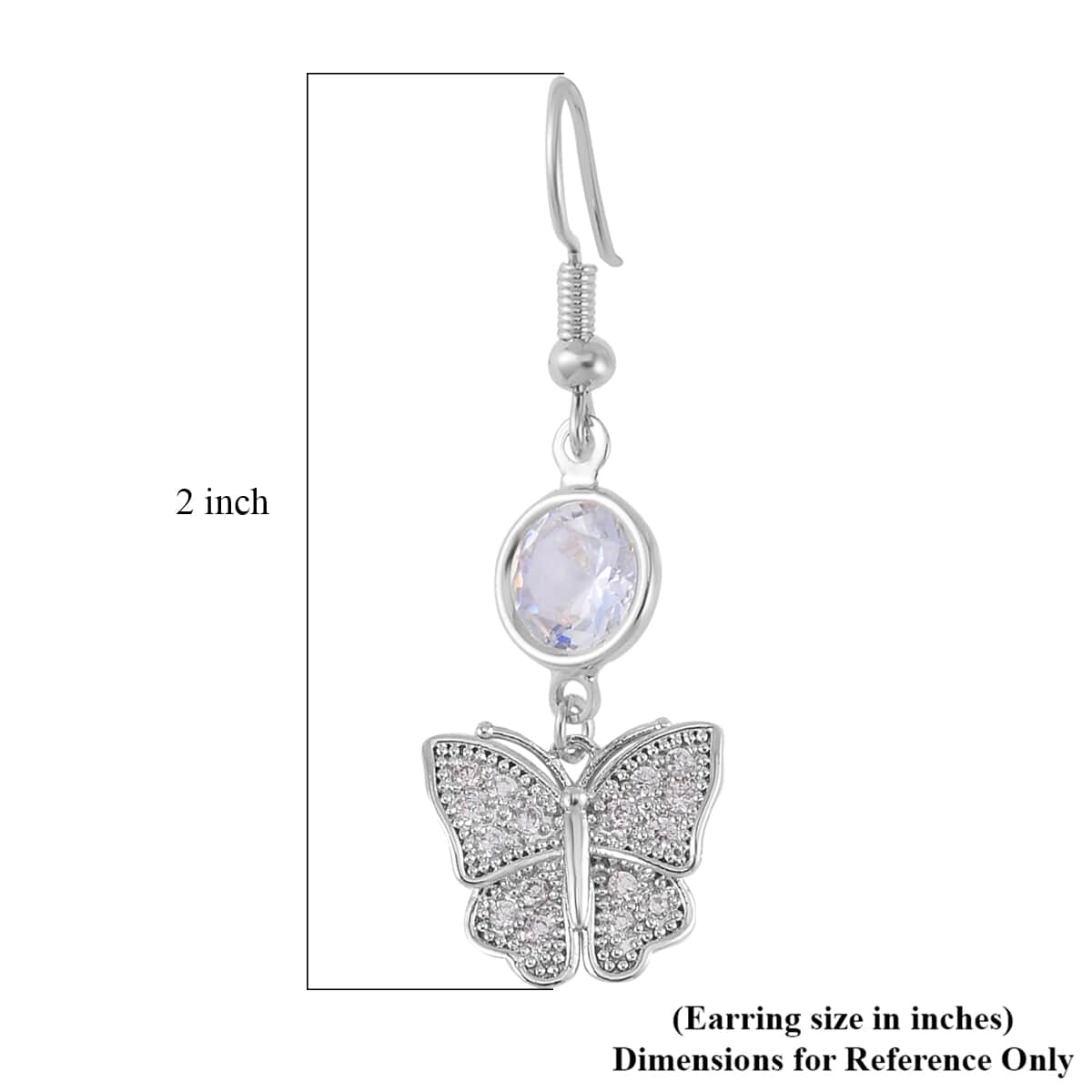 Simulated Pearl, Simulated Diamond and Austrian Crystal Earrings and Cuff Bracelet (7.00 In) with Butterfly Charm in Silvertone 0.80 ctw image number 8