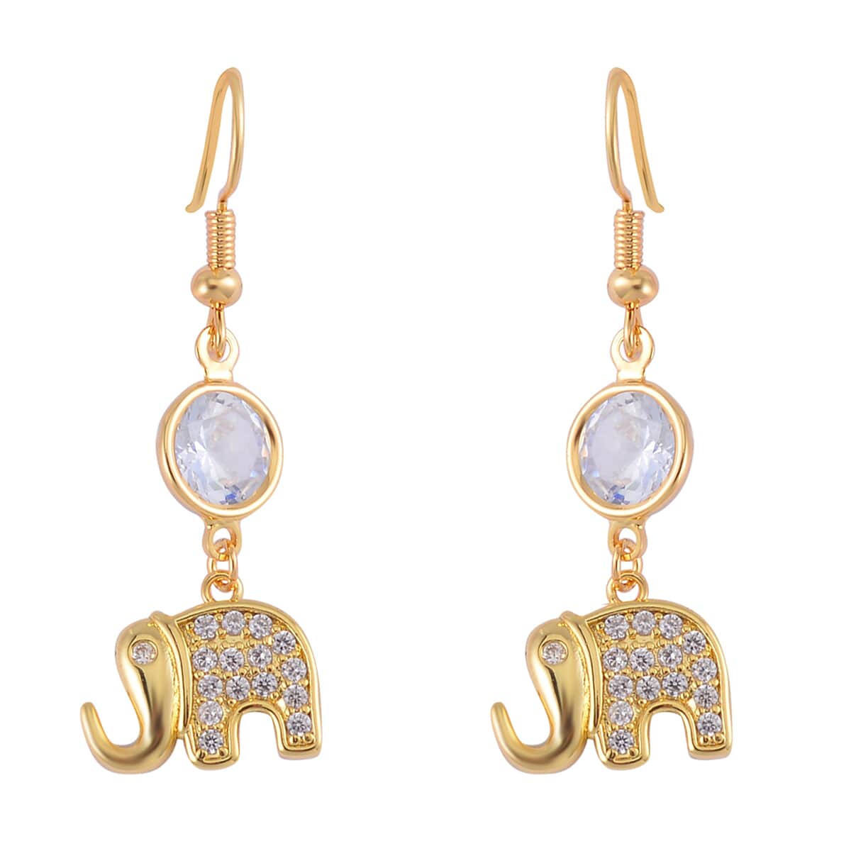 Simulated Pearl, Simulated Diamond, Austrian Crystal Earrings and Cuff Bracelet (7.00 In) with Elephant Charm in Goldtone 1.00 ctw image number 6