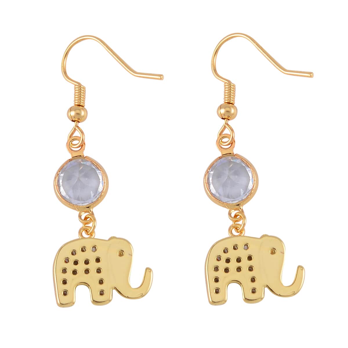 Simulated Pearl, Simulated Diamond, Austrian Crystal Earrings and Cuff Bracelet (7.00 In) with Elephant Charm in Goldtone 1.00 ctw image number 7