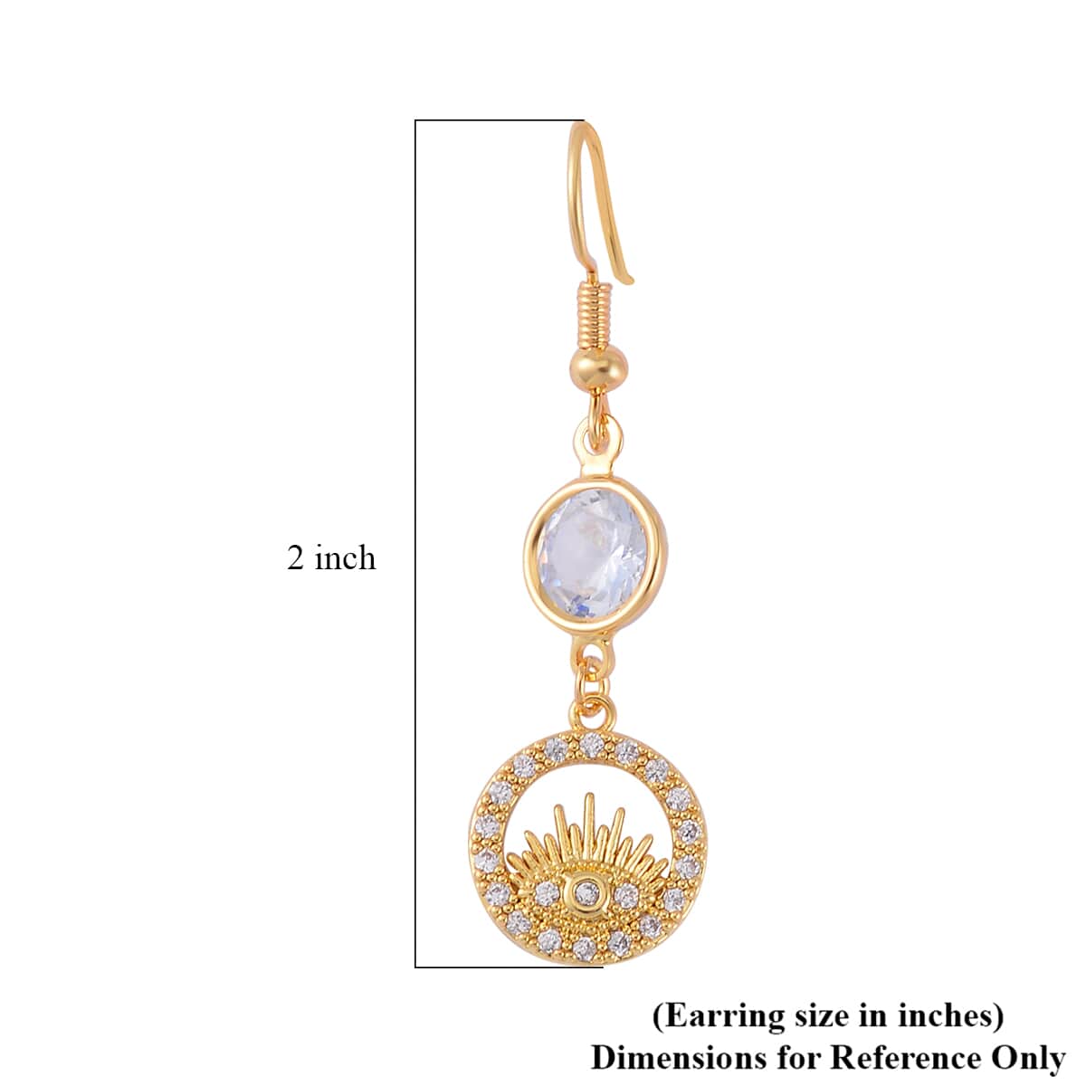 Simulated Pearl, Simulated Diamond, Austrian Crystal Bangle Bracelet (7.00In) and Earrings with Evil Eye Charm in Goldtone 0.90 ctw image number 8