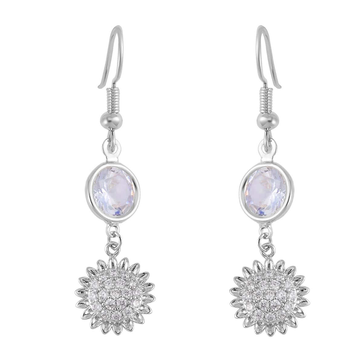 Simulated Pearl, Simulated Diamond, Austrian Crystal Earrings and Bangle Bracelet (7.00 In) with Sunflower Charm in Silvertone 2.60 ctw image number 6