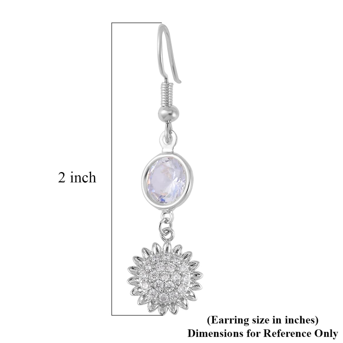 Simulated Pearl, Simulated Diamond, Austrian Crystal Earrings and Bangle Bracelet (7.00 In) with Sunflower Charm in Silvertone 2.60 ctw image number 8