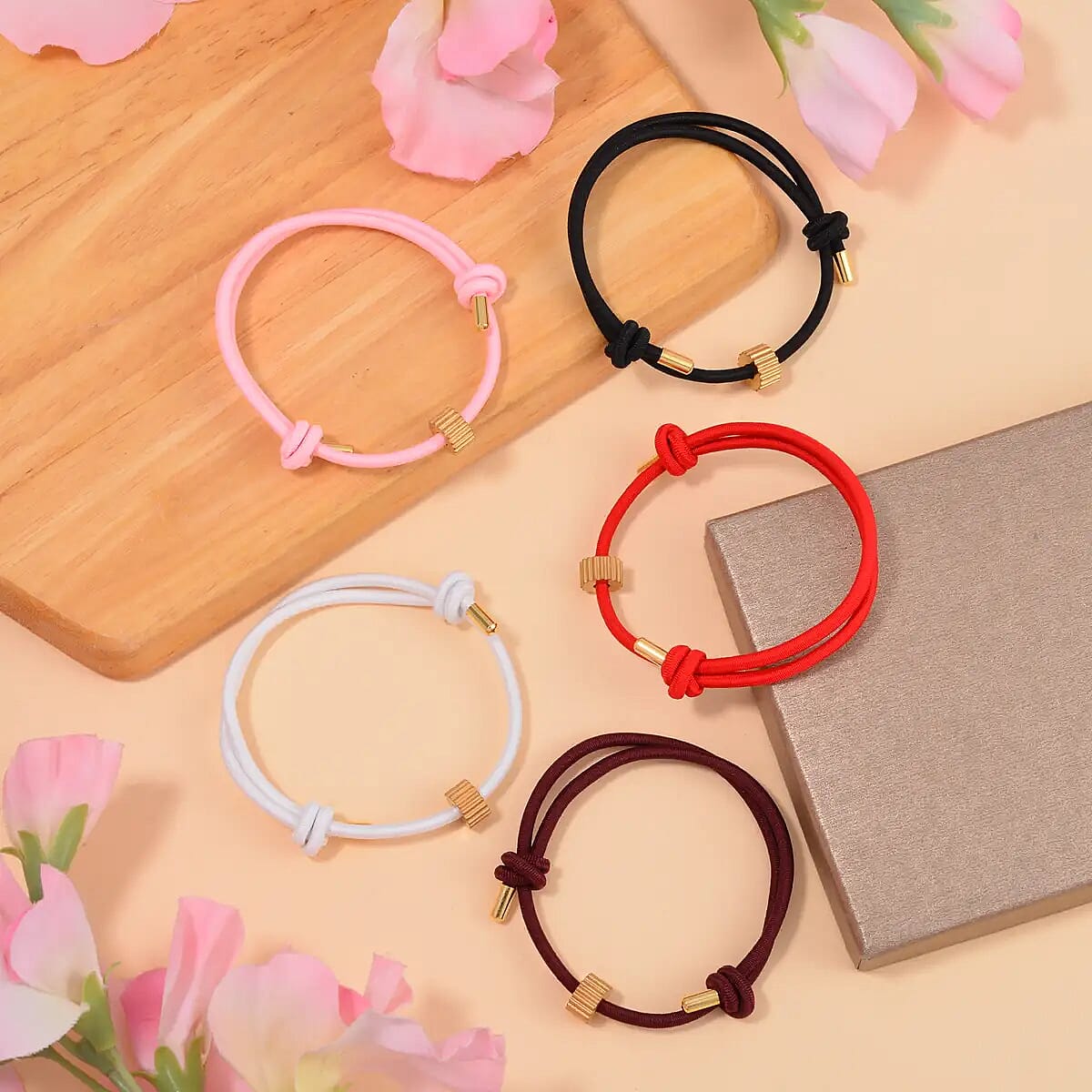 Valentine's Day Ever True Emergency Glass Breaker Gift Set of 5 Multi Color Strand Bracelet in Tungsten and ION Plated YG Stainless Steel (Adjustable)