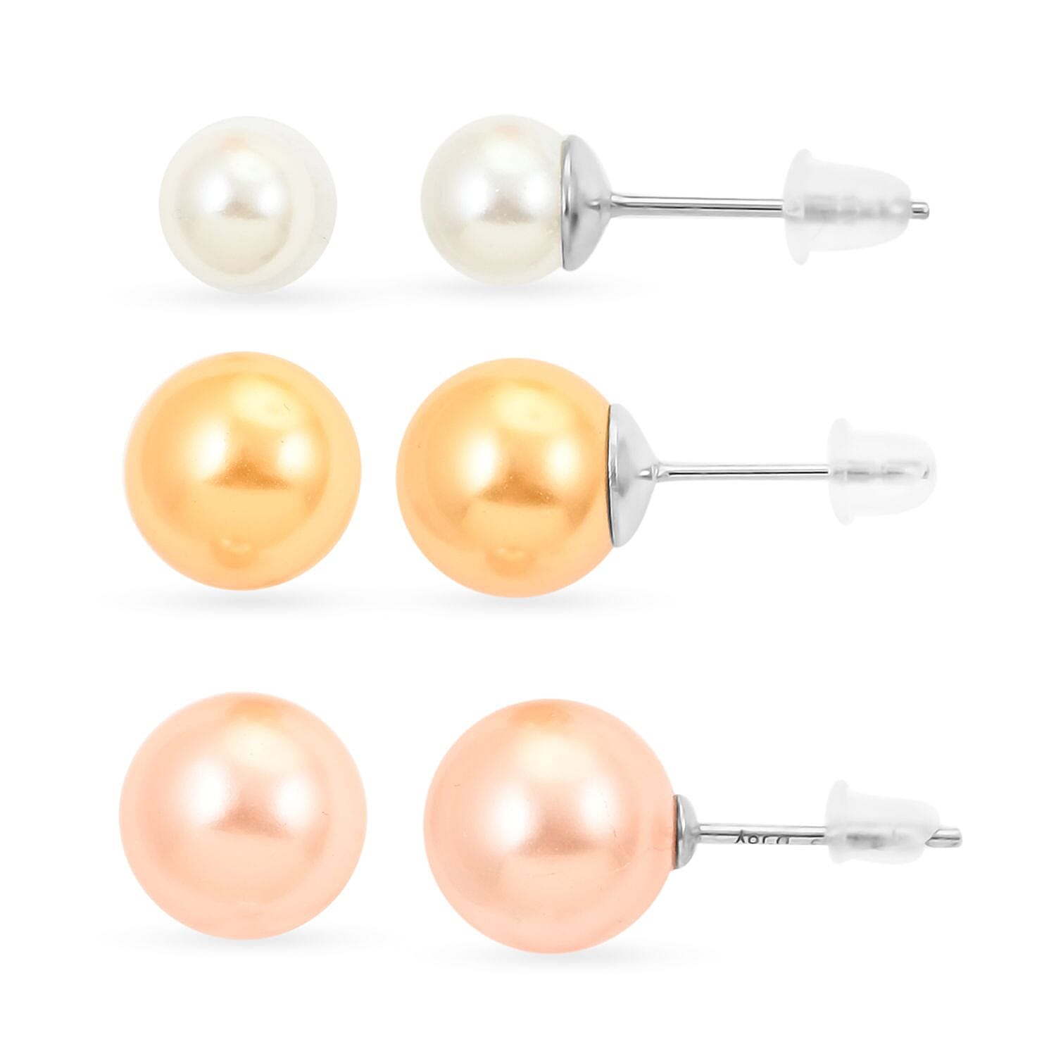 9pcs Set Multi Color Shell Pearl 3pcs Stretch Bracelet, 3pcs Stud Earrings and 3pcs Necklace 20-22Inches in Stainless Steel