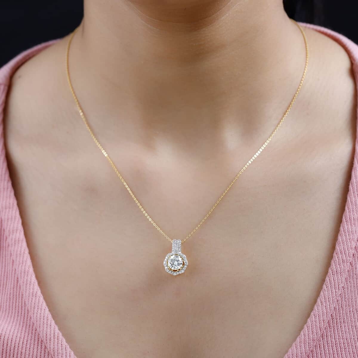 Moissanite Floral Pendant Necklace 20 Inches in Vermeil Yellow Gold Over Sterling Silver 1.60 ctw image number 3