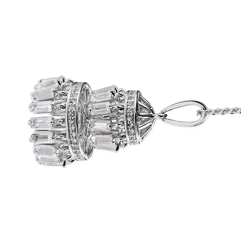 White Topaz 4.30 ctw Pendant Necklace in Rhodium Over Sterling Silver 20 Inches