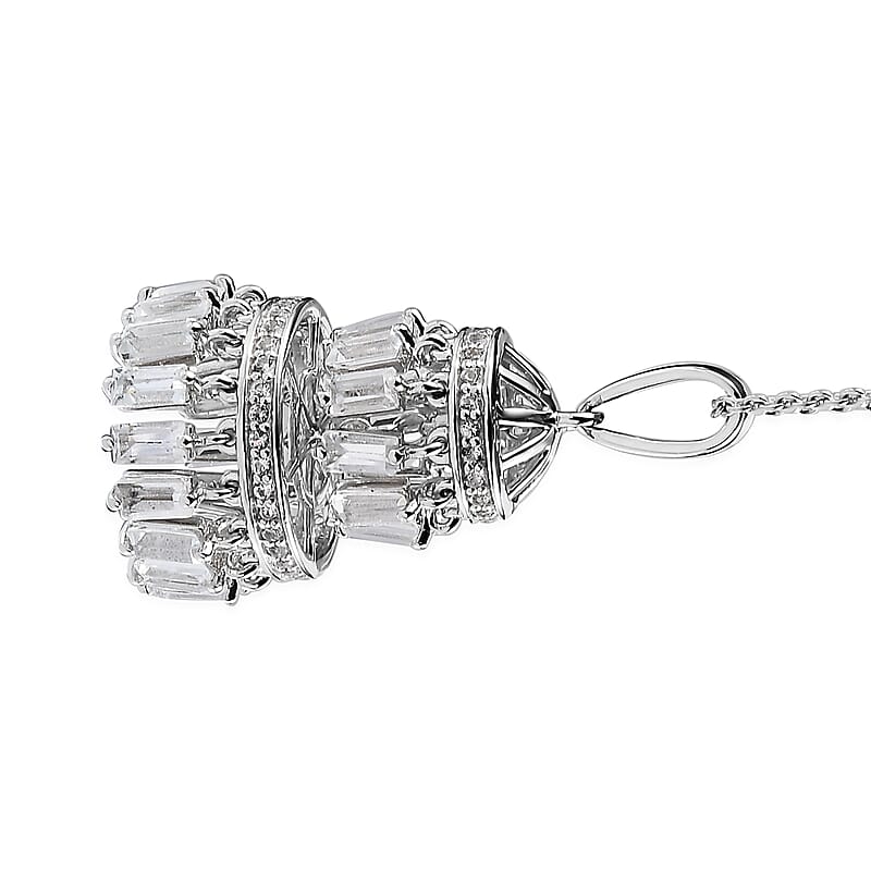 White Topaz 4.30 ctw Pendant Necklace in Rhodium Over Sterling Silver 20 Inches