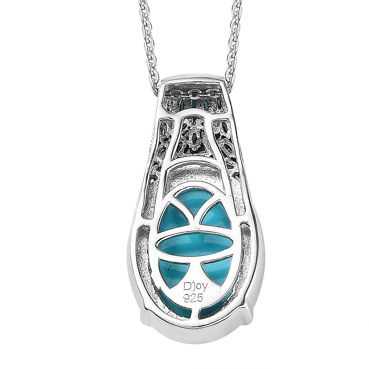 TLV Premium Sleeping Beauty Turquoise, Blue Diamond (IR) Pendant Necklace (20 Inches) in Platinum Over Sterling Silver 5.30 ctw image number 4