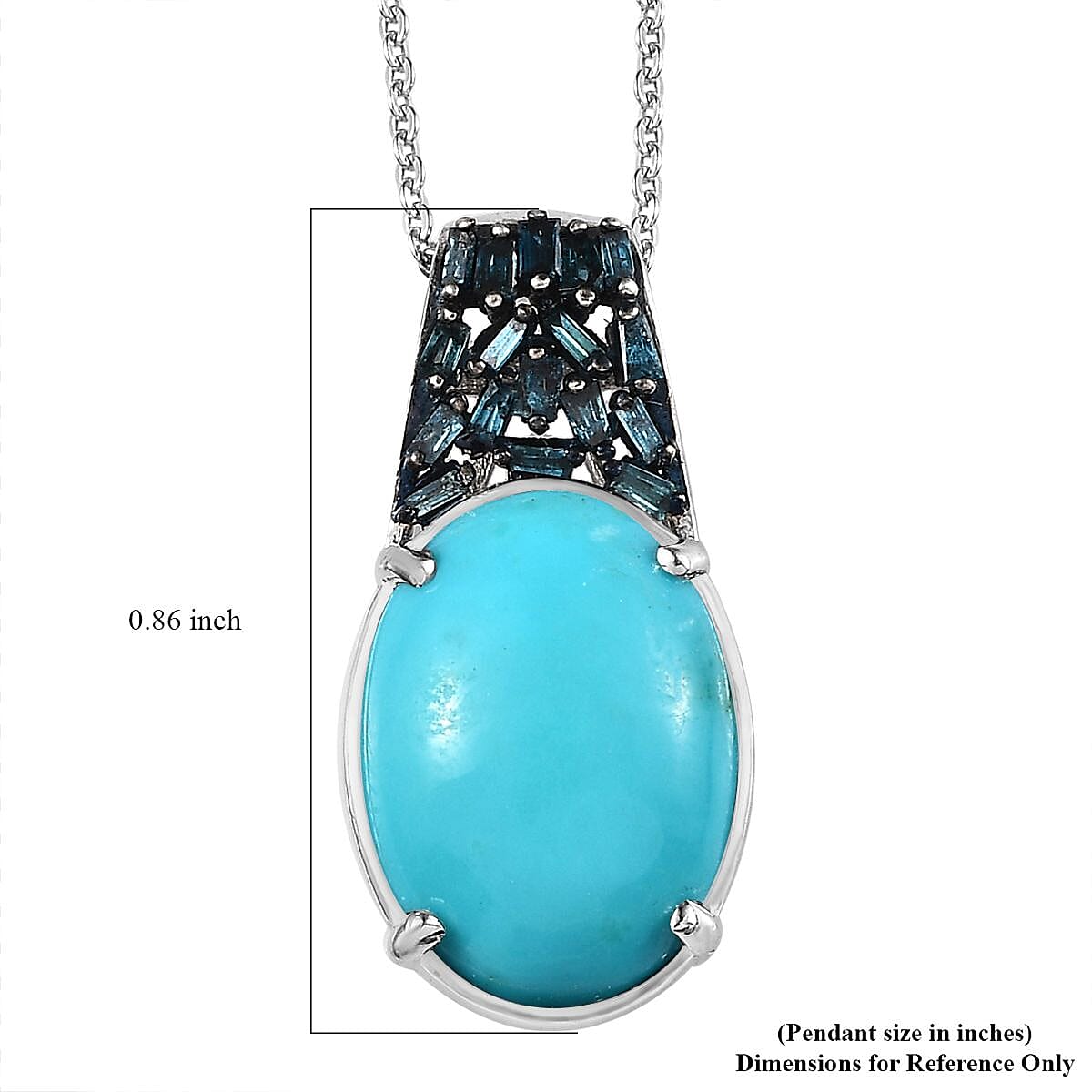 TLV Premium Sleeping Beauty Turquoise, Blue Diamond (IR) Pendant Necklace (20 Inches) in Platinum Over Sterling Silver 5.30 ctw image number 5