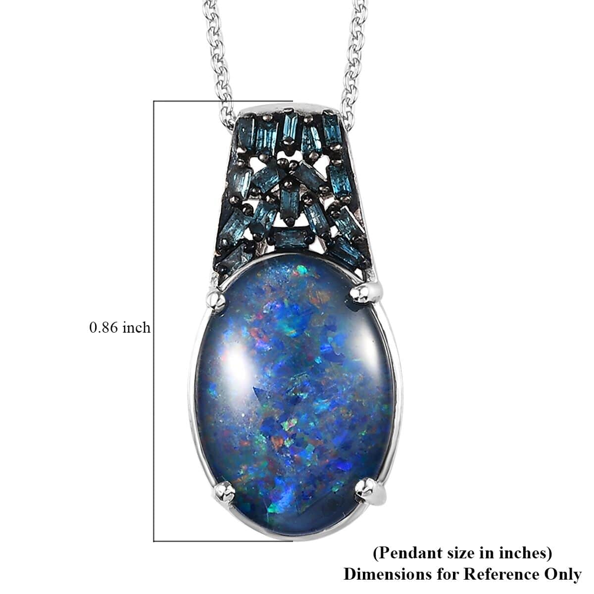 Premium Boulder Opal Triplet and Blue Diamond Pendant Necklace 20 Inches in Platinum Over Sterling Silver 3.50 ctw image number 6