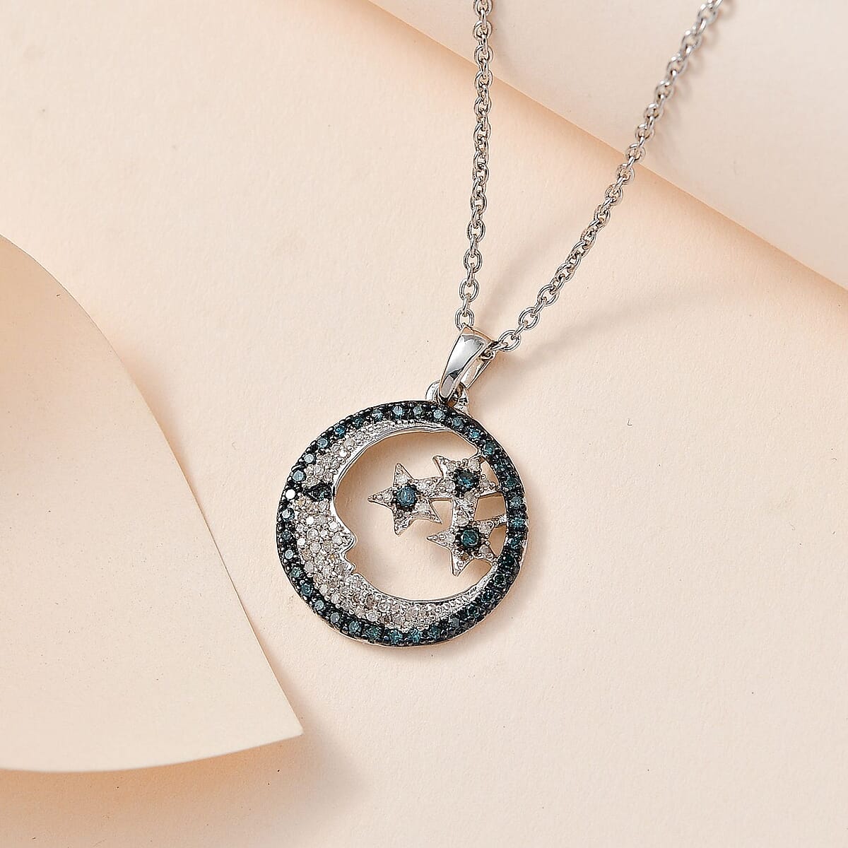 GP Celestial Dreams Collection Blue and White Diamond Pendant Necklace 20 Inches in Platinum Over Sterling Silver 0.50 ctw image number 1