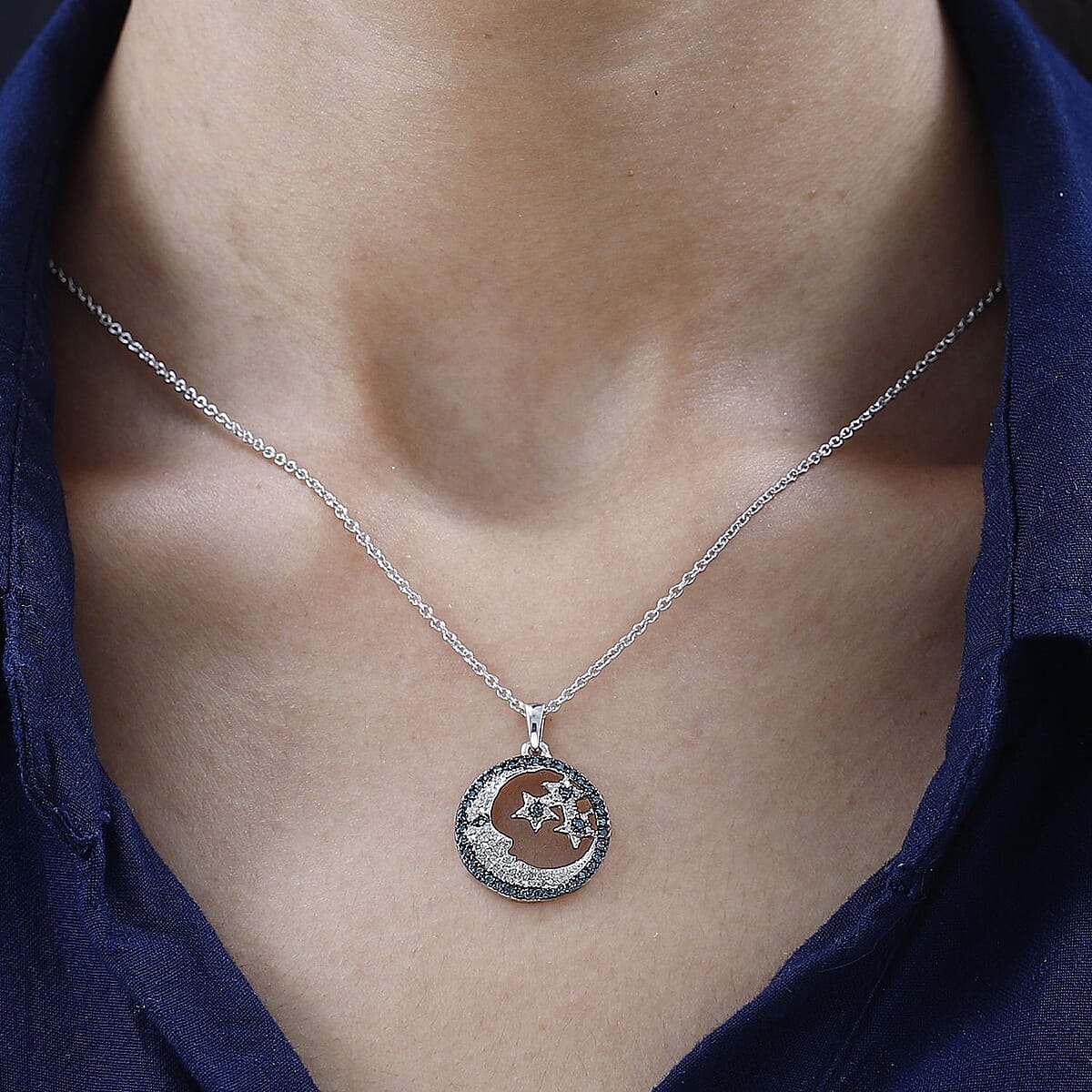 GP Celestial Dreams Collection Blue and White Diamond Pendant Necklace 20 Inches in Platinum Over Sterling Silver 0.50 ctw image number 2