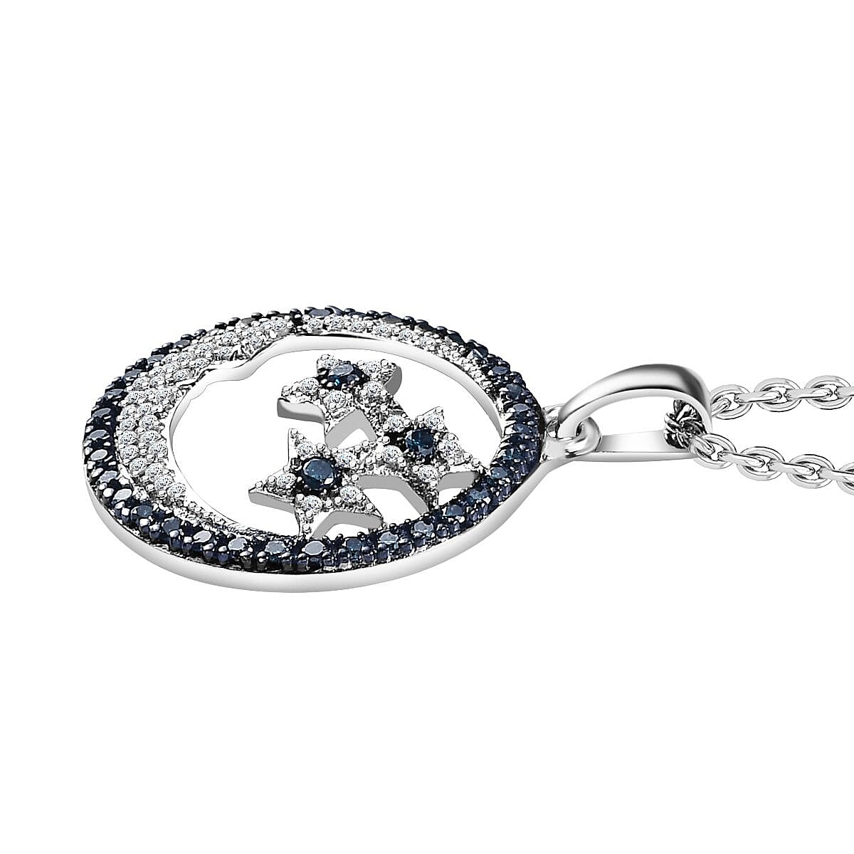 GP Celestial Dreams Collection Blue and White Diamond Pendant Necklace 20 Inches in Platinum Over Sterling Silver 0.50 ctw image number 3