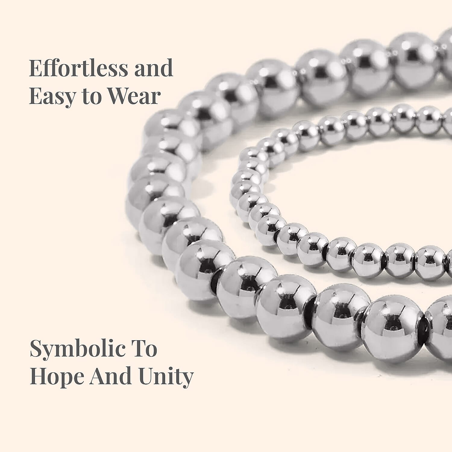 EverTrue Set of 5 Beaded Stretch Bracelet in Stainless Steel, Adjustable Stackable Bracelet Set, Birthday Anniversary Gift