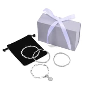 Mother’s Day Gift Ever True Set of 4 Stretch & Adjustable Bracelet with Medallion Heart Charm & Charm Enhancer in Stainless Steel, Durable Jewelry Set, Birthday Gift For Her
