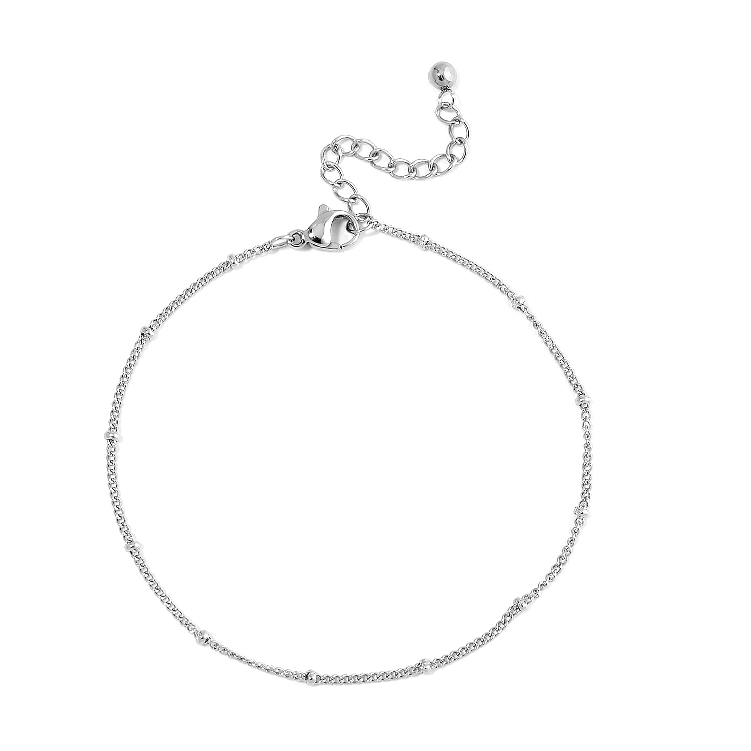 EverTrue Set of 5 White Crystal Rolo, Oval, Beaded, Paper Clip Chain Bracelet in Stainless Steel (Adjustable) (7.50-9.00In)