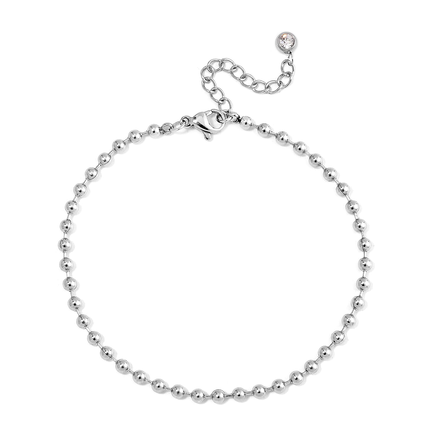 EverTrue Set of 5 White Crystal Rolo, Oval, Beaded, Paper Clip Chain Bracelet in Stainless Steel (Adjustable) (7.50-9.00In)