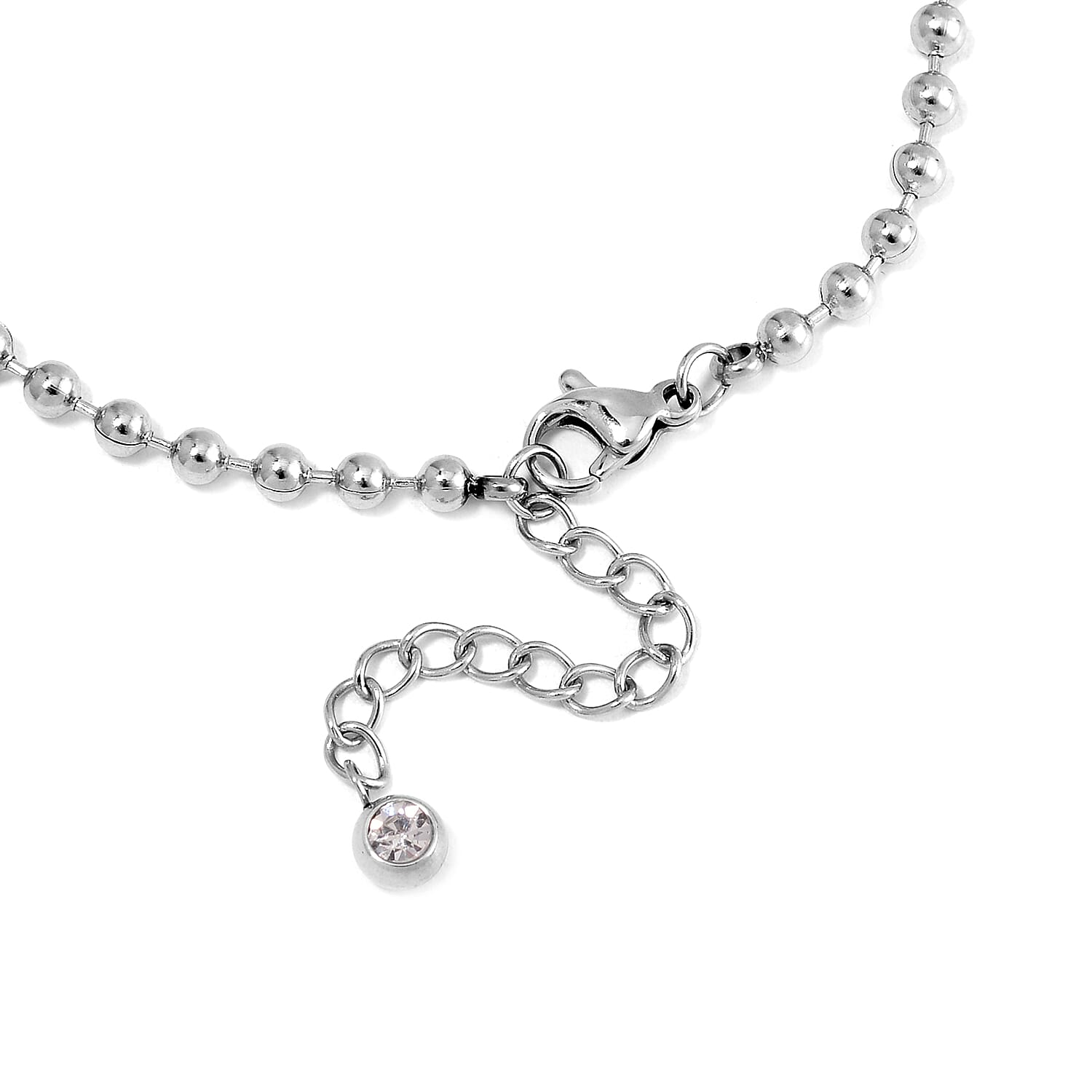 EverTrue Set of 5 White Crystal Rolo, Oval, Beaded, Paper Clip Chain Bracelet in Stainless Steel (Adjustable) (7.50-9.00In)