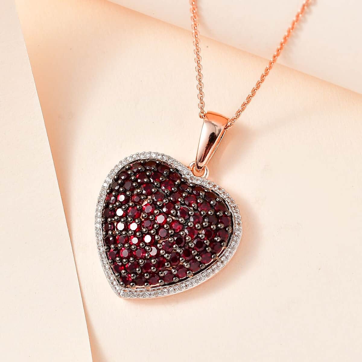 Anthill Garnet Heart Pendant Necklace 20 Inches in Vermeil Rose Gold Over Sterling Silver 3.60 ctw image number 1