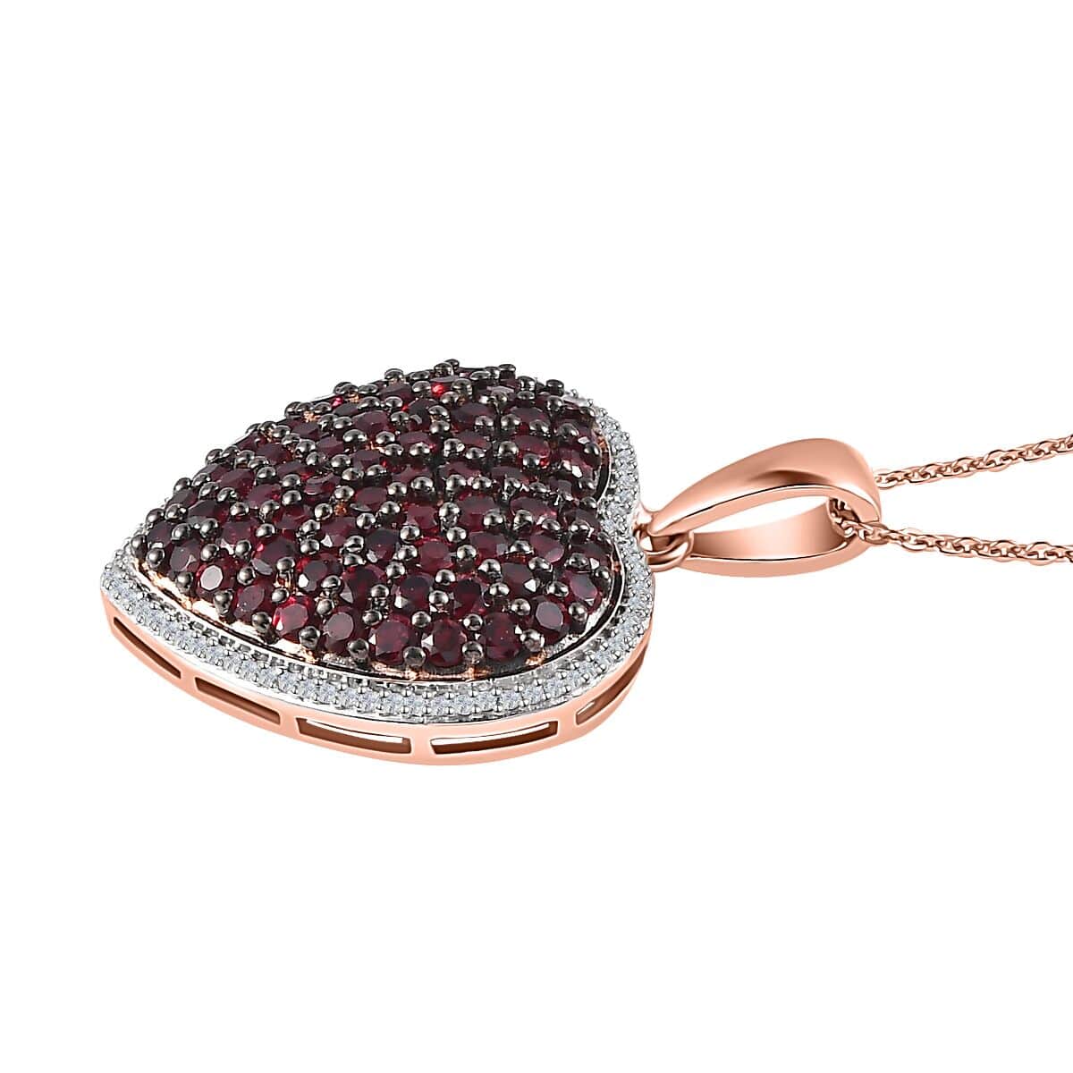 Anthill Garnet Heart Pendant Necklace 20 Inches in Vermeil Rose Gold Over Sterling Silver 3.60 ctw image number 3