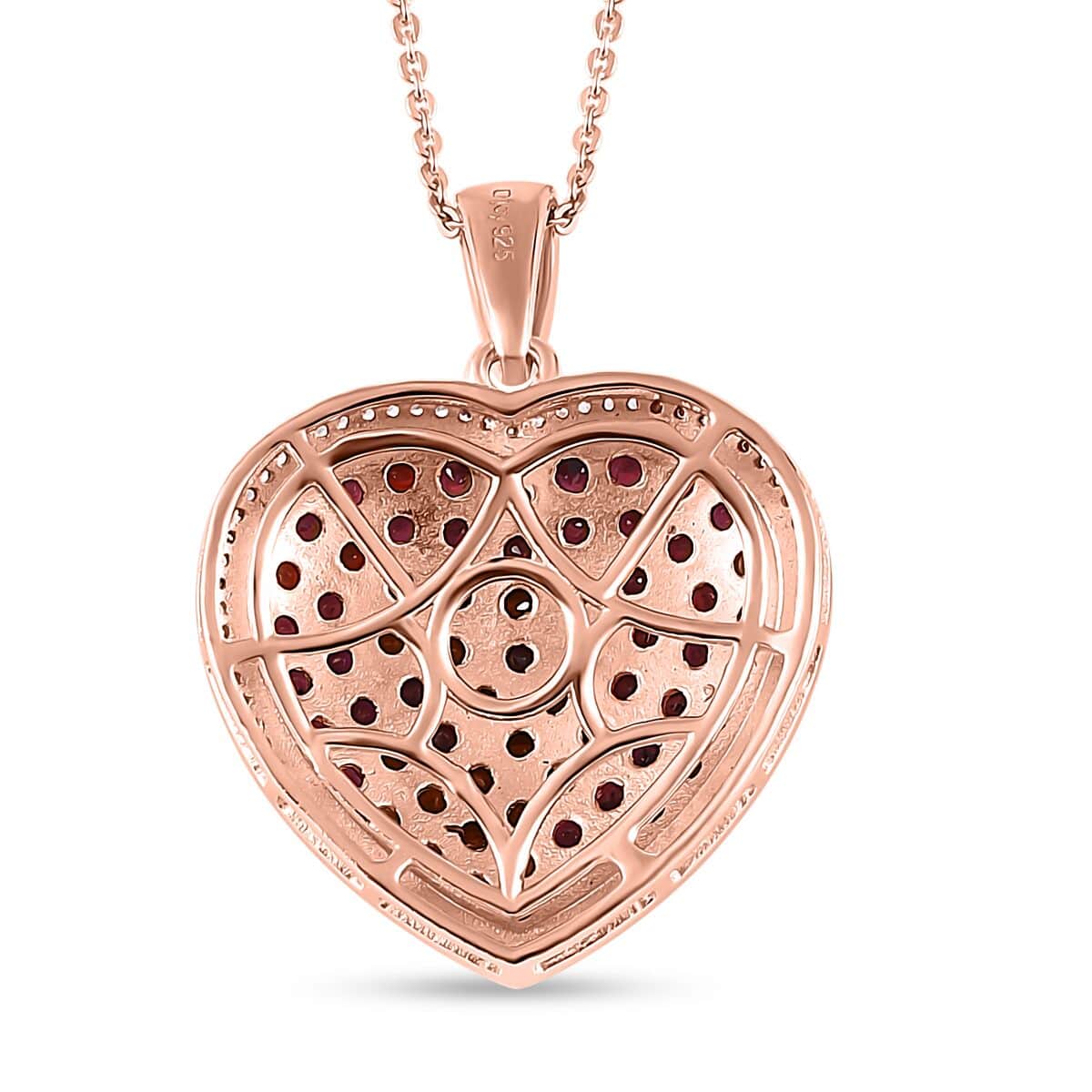 Anthill Garnet Heart Pendant Necklace 20 Inches in Vermeil Rose Gold Over Sterling Silver 3.60 ctw image number 4