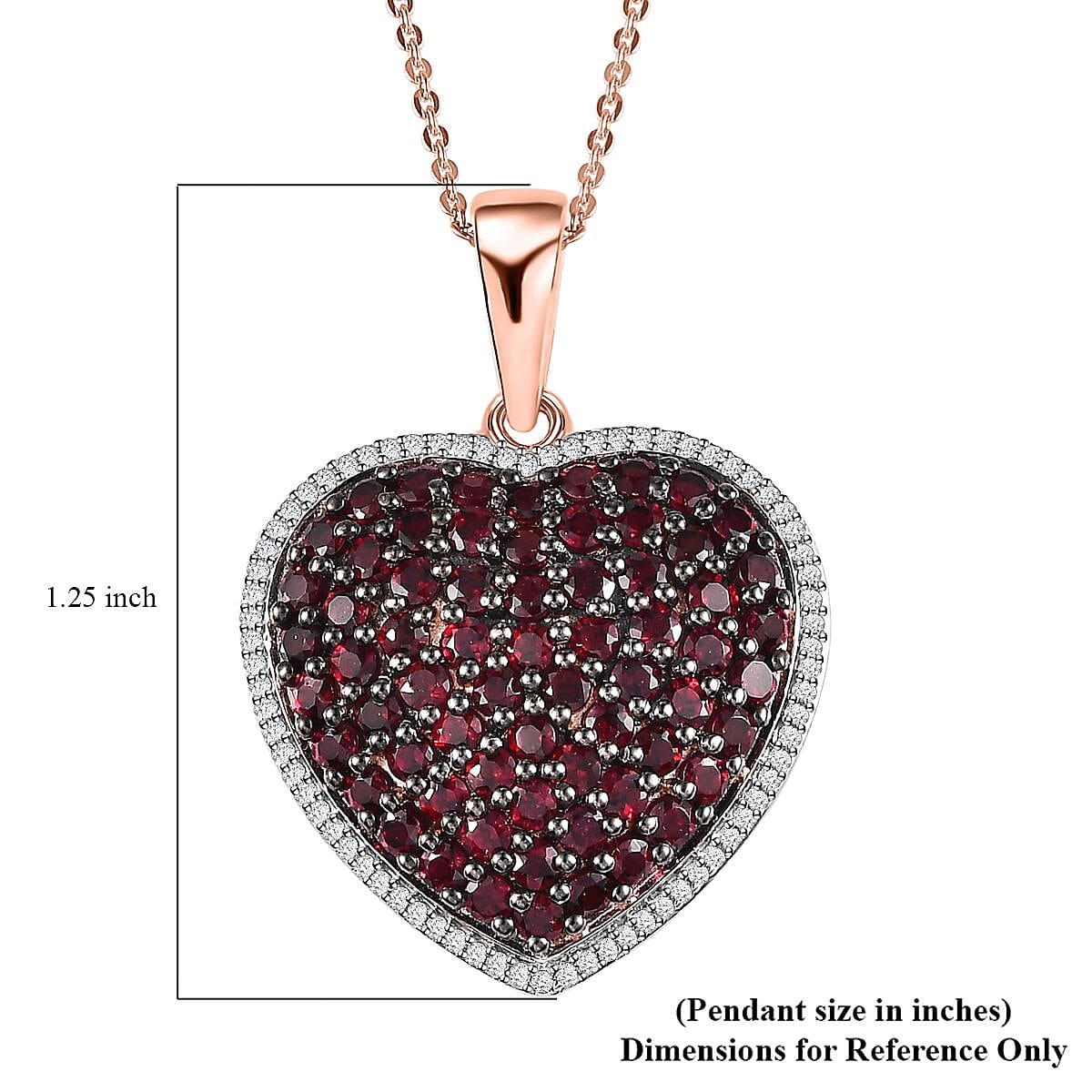 Anthill Garnet Heart Pendant Necklace 20 Inches in Vermeil Rose Gold Over Sterling Silver 3.60 ctw