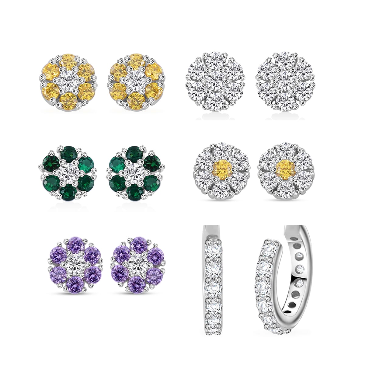 Set of 6 Simulated Diamond 6.15 ctw Earrings in Rhodium Over Sterling Silver image number 0
