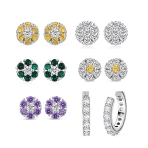 Set of 6 Simulated Diamond 6.15 ctw Earrings in Rhodium Over Sterling Silver
