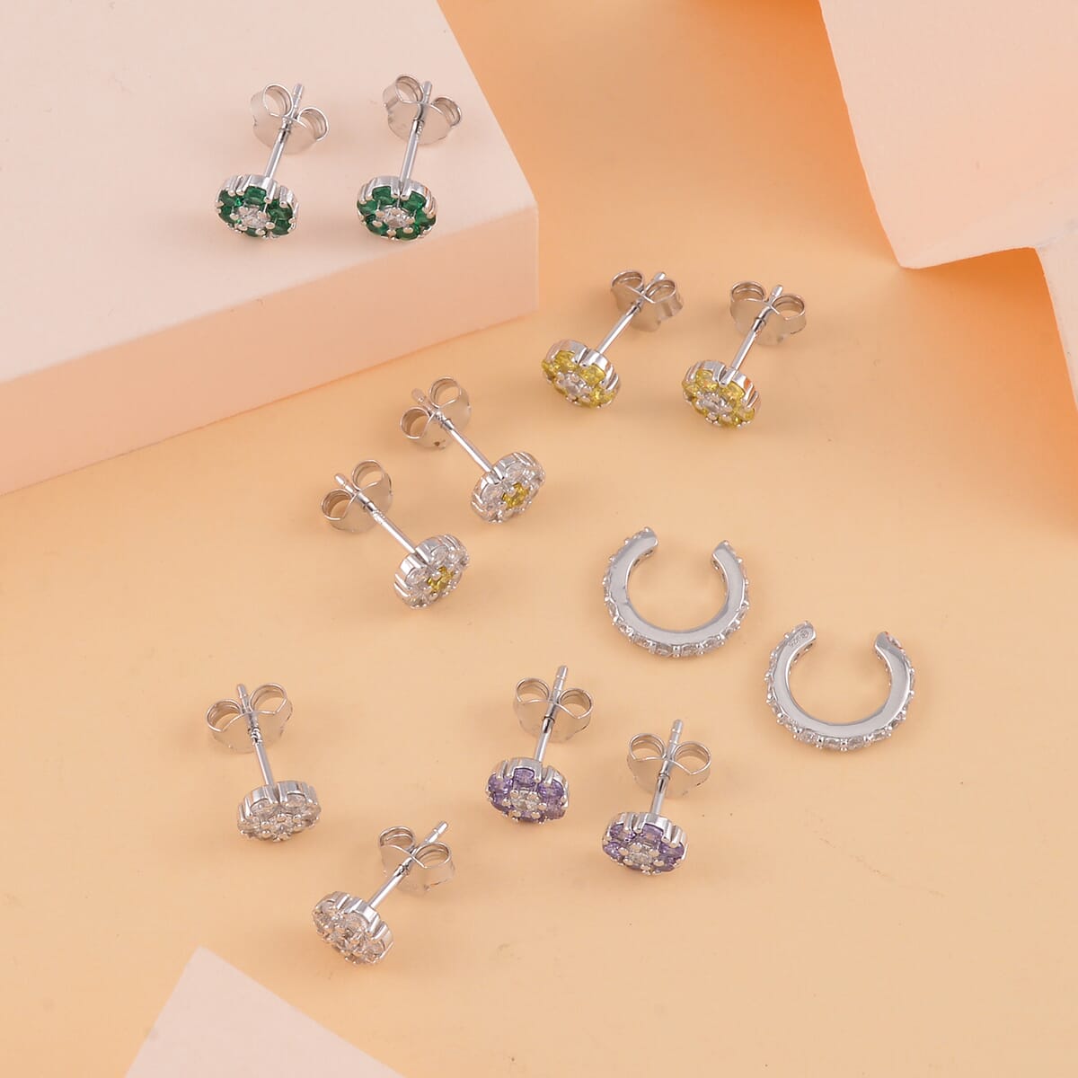 Set of 6 Simulated Diamond 6.15 ctw Earrings in Rhodium Over Sterling Silver image number 1