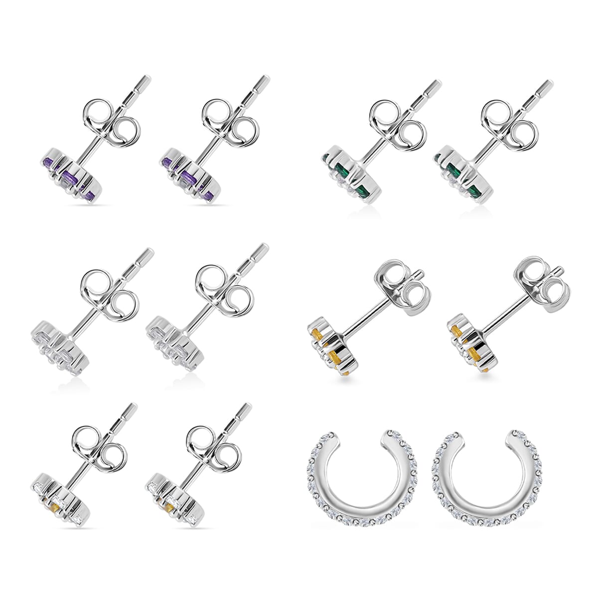 Set of 6 Simulated Diamond 6.15 ctw Earrings in Rhodium Over Sterling Silver image number 8