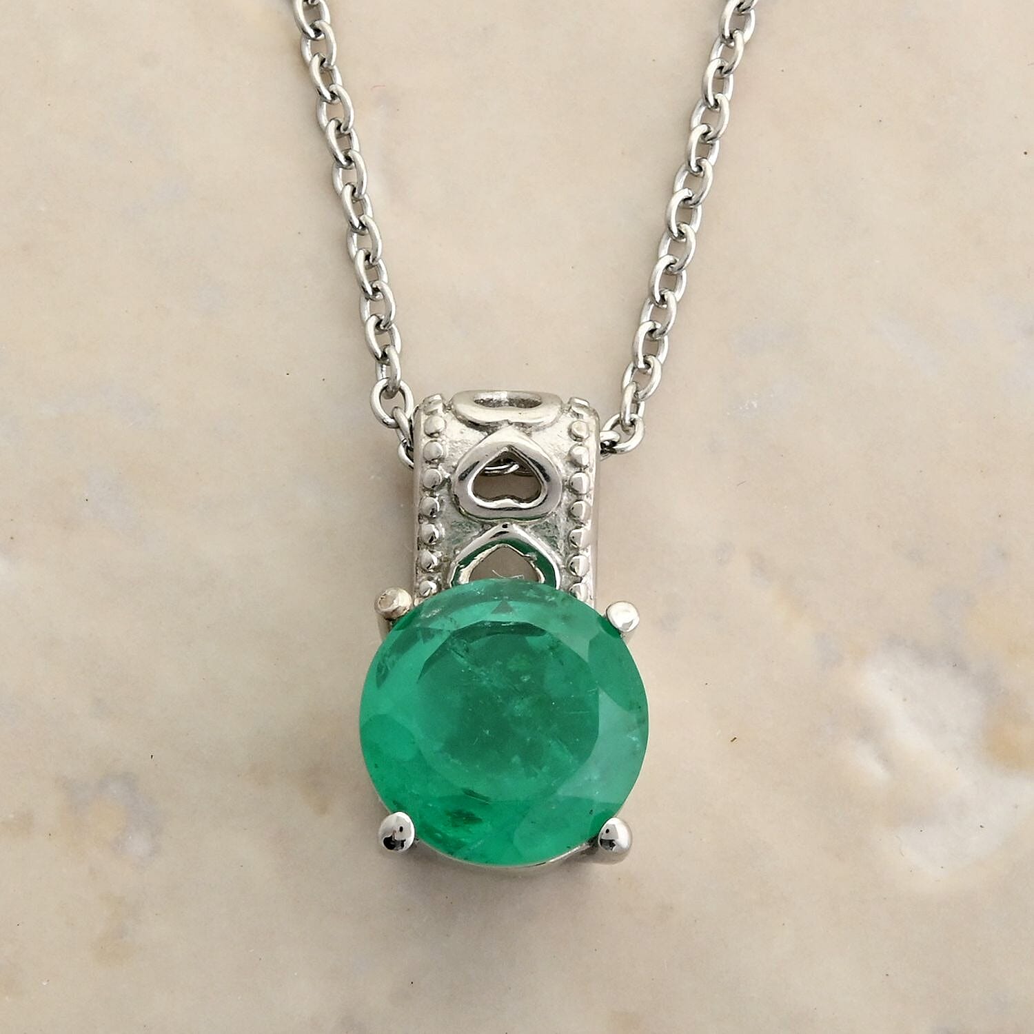 Emeraldine Quartz (Triplet) Solitaire Pendant Necklace 20 Inches in Stainless Steel 3.25 ctw
