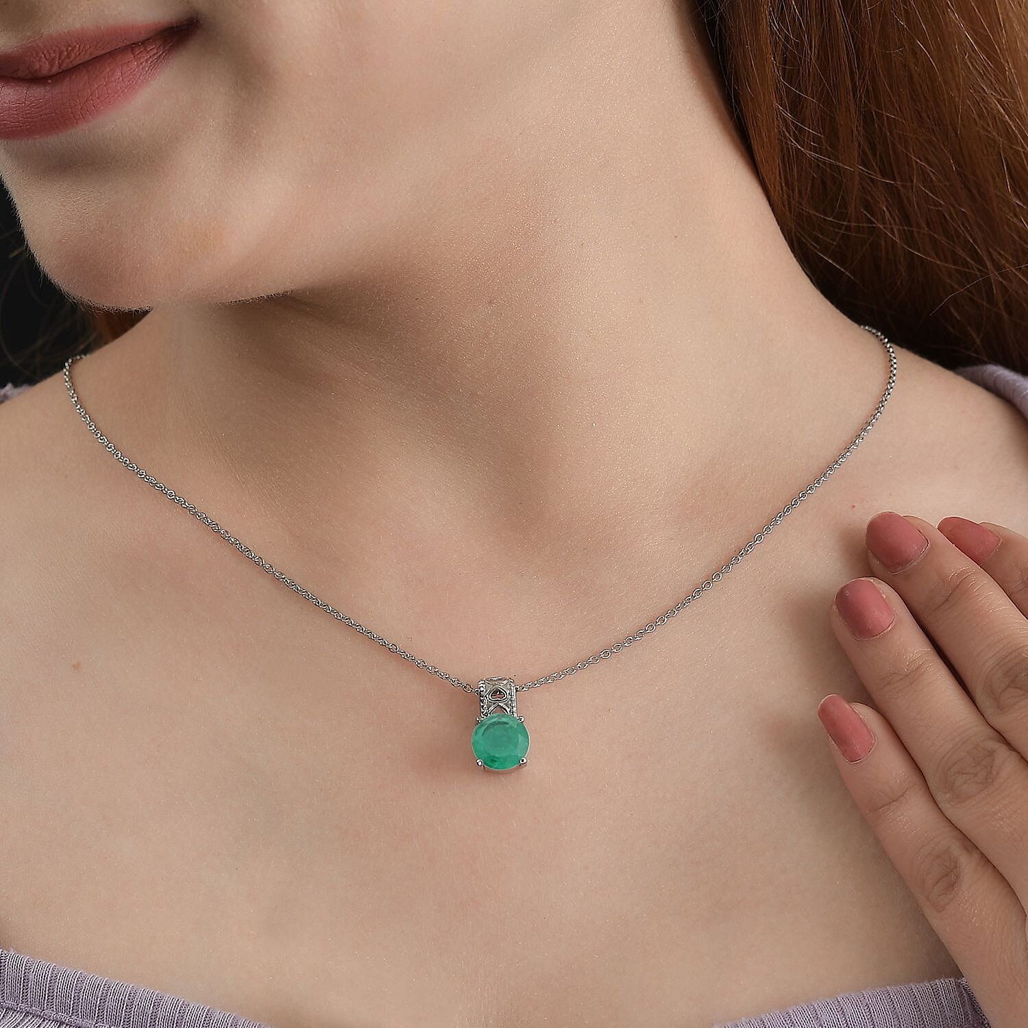 Emeraldine Quartz (Triplet) Solitaire Pendant Necklace 20 Inches in Stainless Steel 3.25 ctw