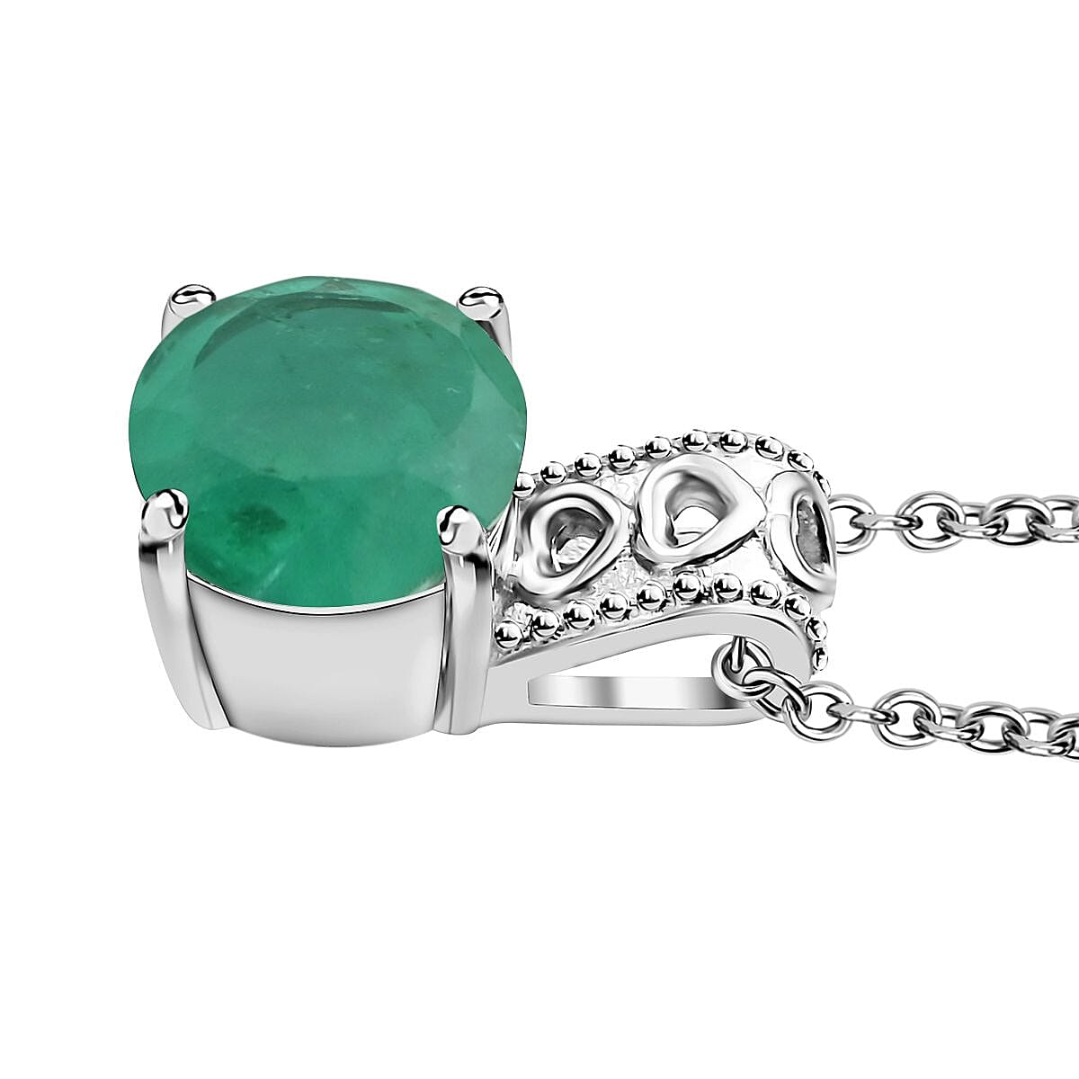 Emeraldine Quartz (Triplet) Solitaire Pendant Necklace 20 Inches in Stainless Steel 3.25 ctw