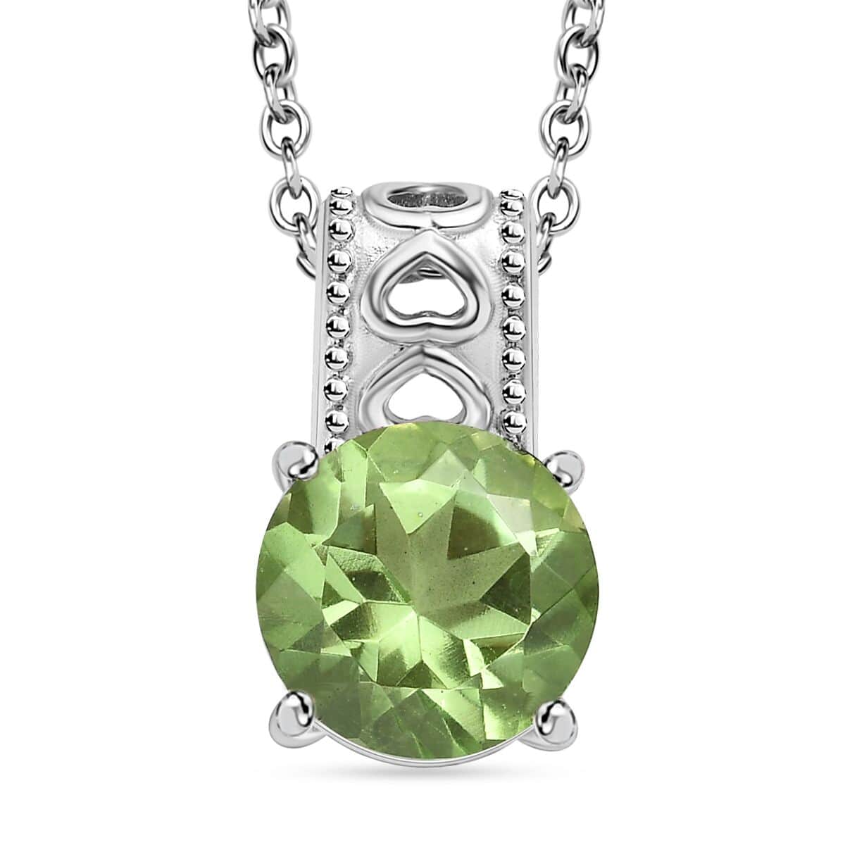 Chartreuse Quartz (Triplet) Solitaire Pendant Necklace 20 Inches in Stainless Steel 4.00 ctw image number 0