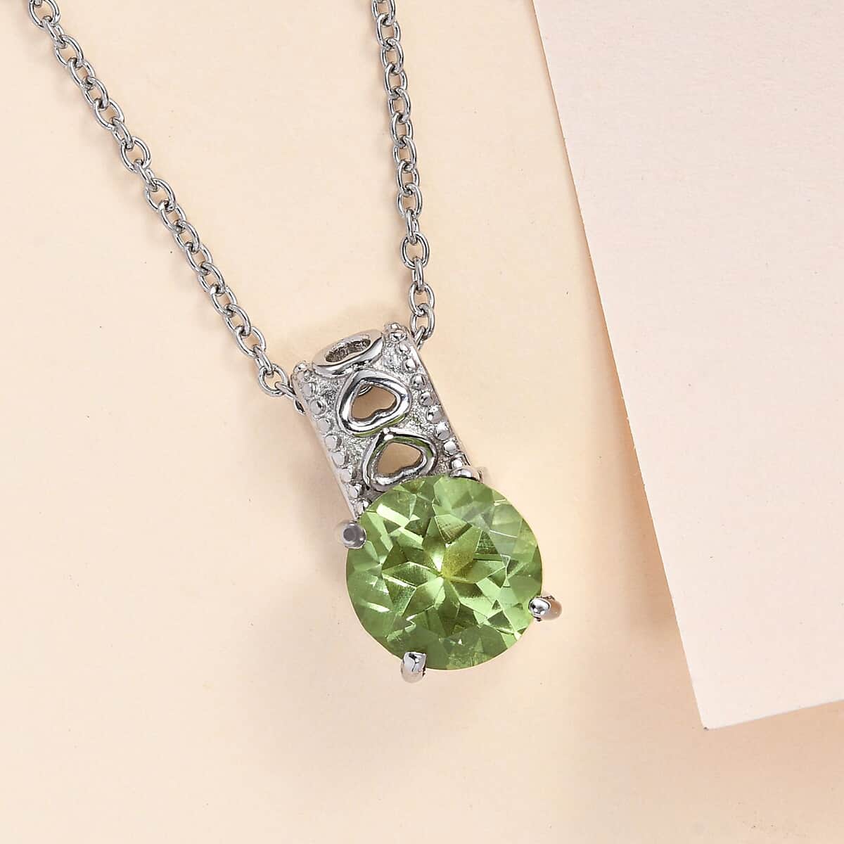 Chartreuse Quartz (Triplet) Solitaire Pendant Necklace 20 Inches in Stainless Steel 4.00 ctw image number 1