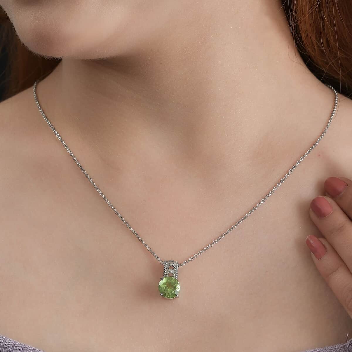 Chartreuse Quartz (Triplet) Solitaire Pendant Necklace 20 Inches in Stainless Steel 4.00 ctw image number 2