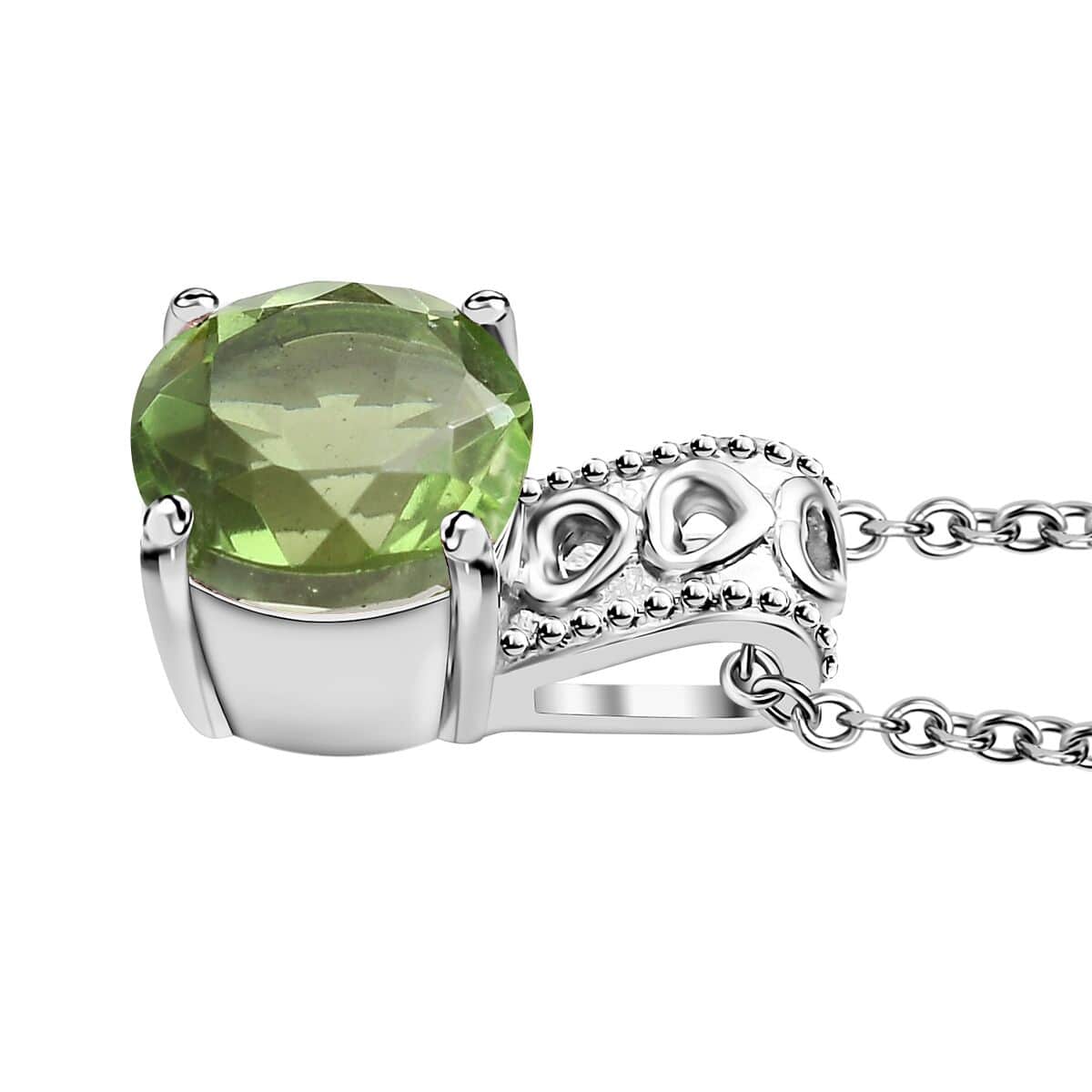 Chartreuse Quartz (Triplet) Solitaire Pendant Necklace 20 Inches in Stainless Steel 4.00 ctw image number 3