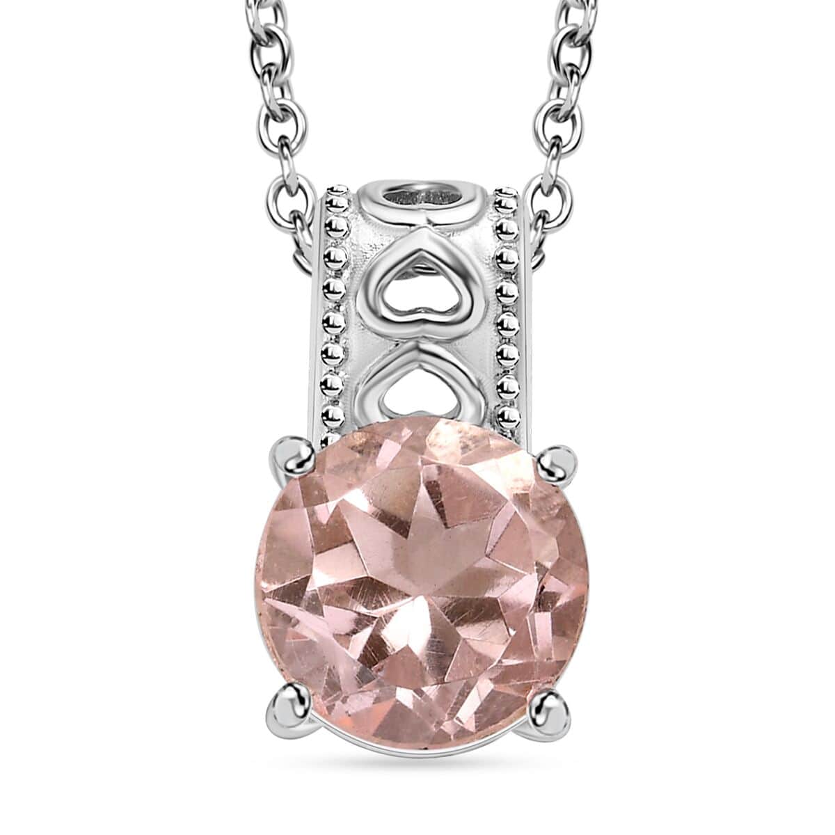 Morganique Quartz Solitaire Pendant Necklace 20 Inches in Stainless Steel 4.00 ctw image number 0