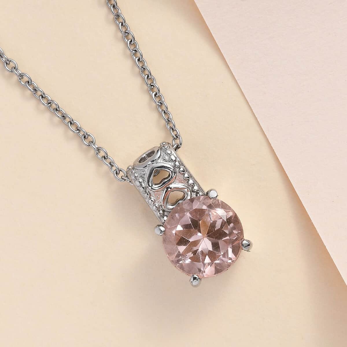 Morganique Quartz Solitaire Pendant Necklace 20 Inches in Stainless Steel 4.00 ctw image number 1