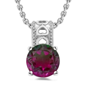 Watermelon Quartz 3.90 ctw Solitaire Pendant Necklace in Stainless Steel 20 Inches