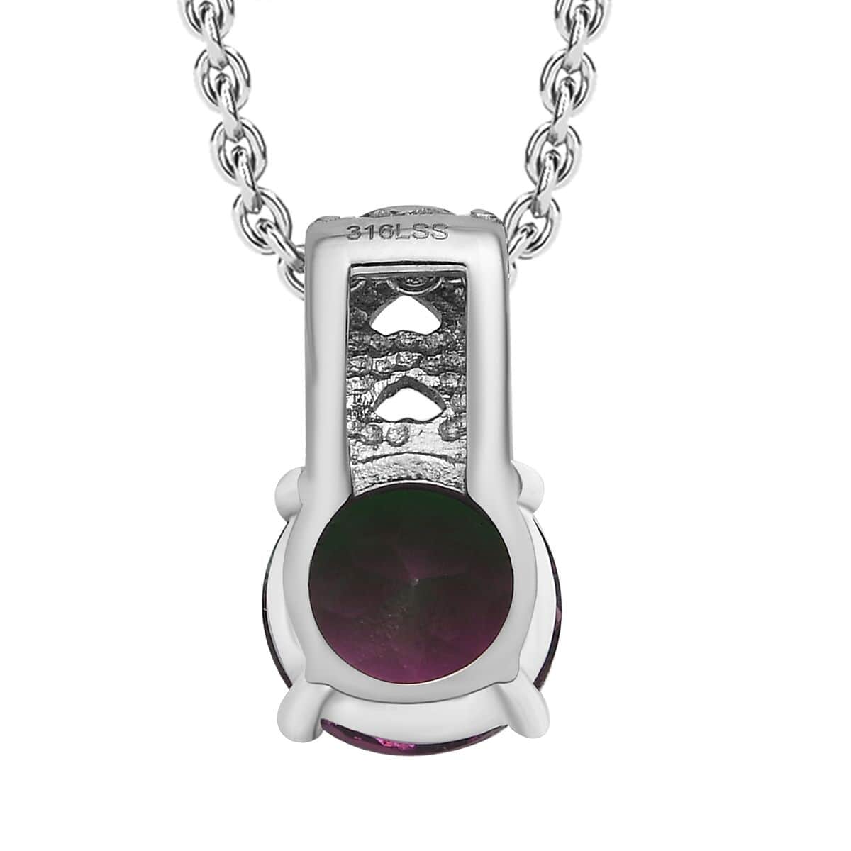 Watermelon Quartz Solitaire Pendant Necklace 20 Inches in Stainless Steel 3.90 ctw image number 3