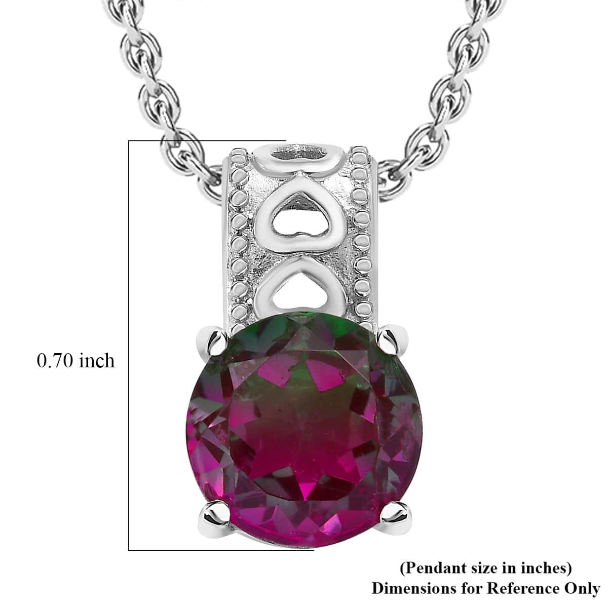 Watermelon Quartz Solitaire Pendant Necklace 20 Inches in Stainless Steel 3.90 ctw image number 4