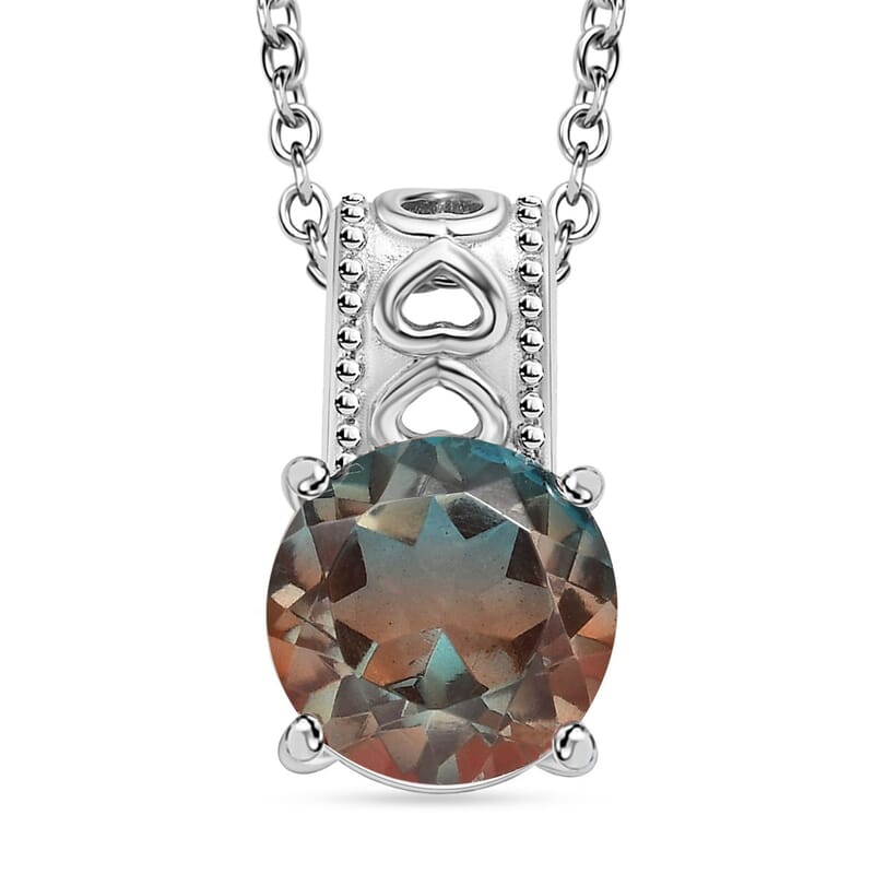 Aqua Terra Costa Quartz (Triplet) 3.90 ctw Solitaire Pendant Necklace 20 Inches in Stainless Steel