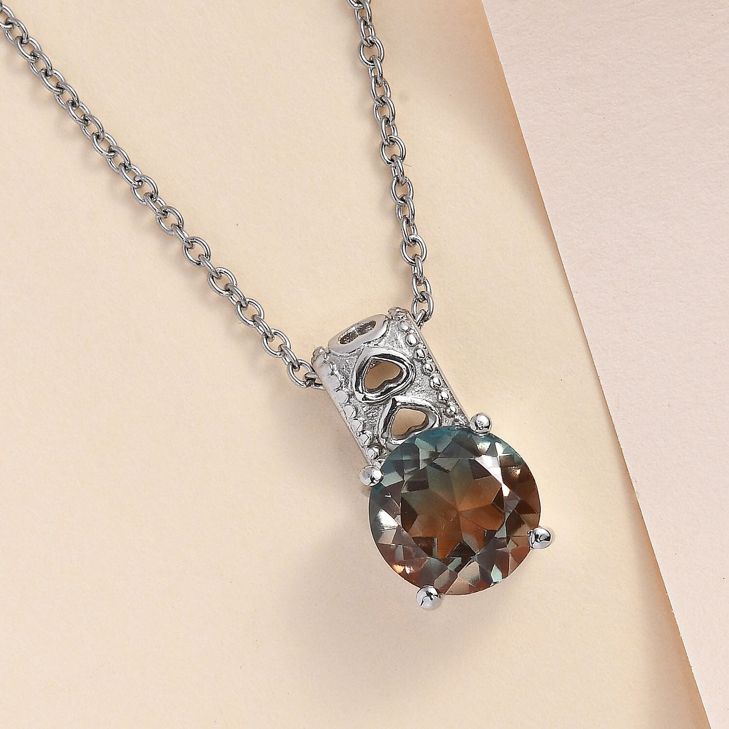 Aqua Terra Costa Quartz (Triplet) 3.90 ctw Solitaire Pendant Necklace 20 Inches in Stainless Steel