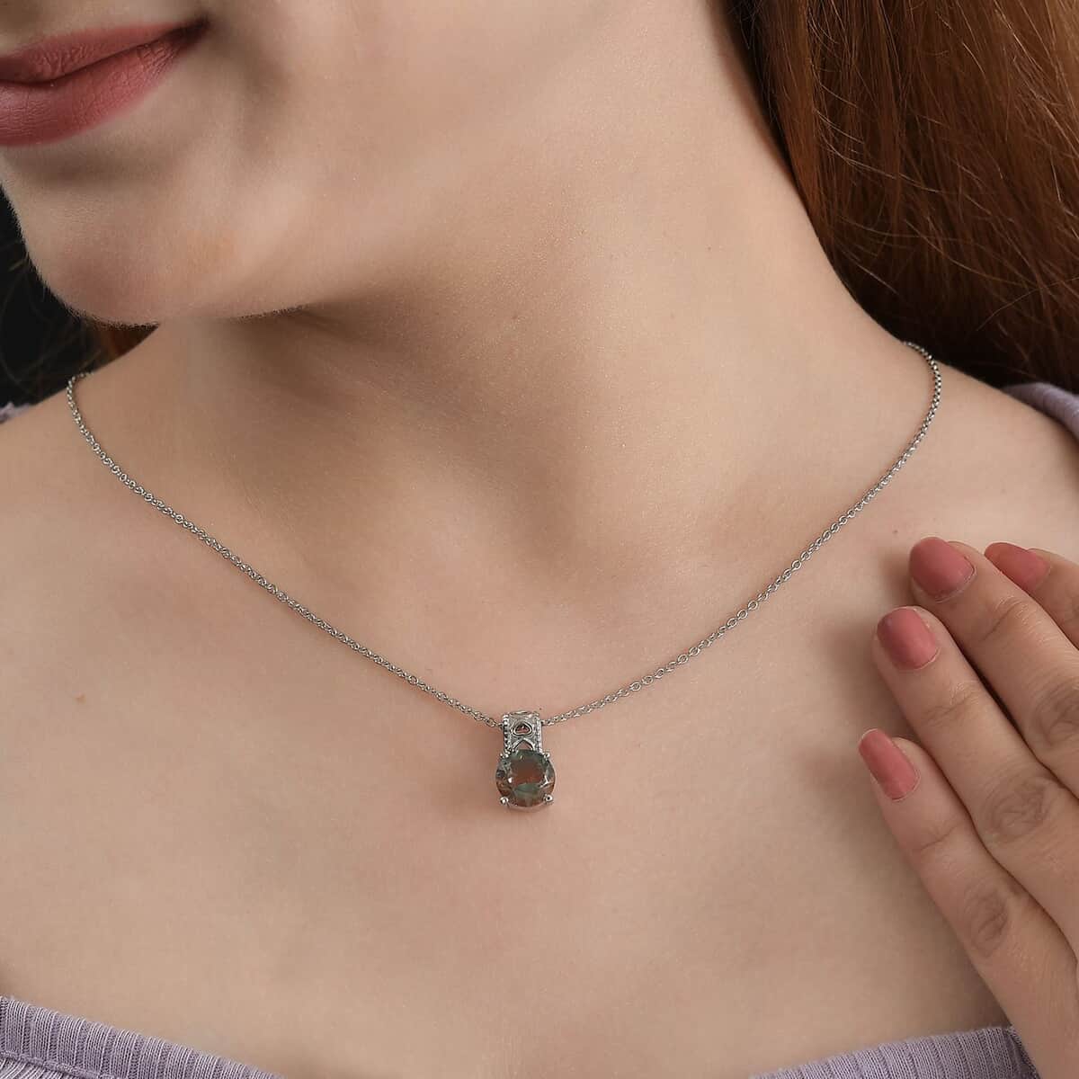 Aqua Terra Costa Quartz (Triplet) Solitaire Pendant Necklace 20 Inches in Stainless Steel 3.90 ctw image number 2