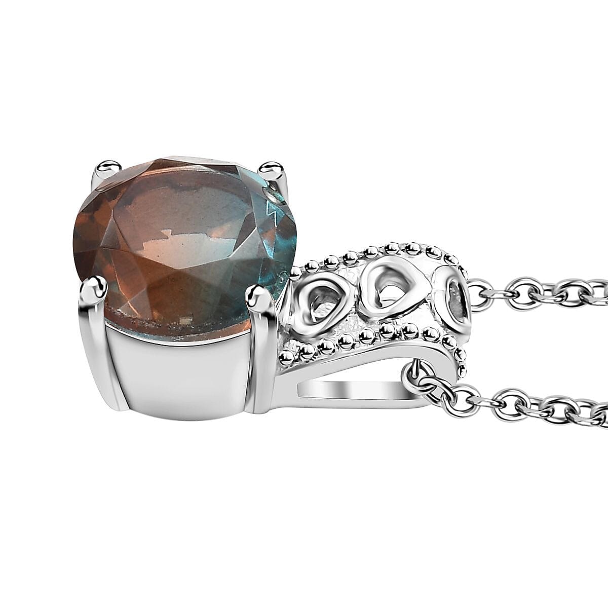Aqua Terra Costa Quartz (Triplet) 3.90 ctw Solitaire Pendant Necklace 20 Inches in Stainless Steel